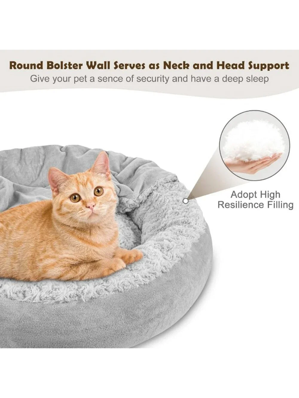 Cozy Round Dog & Cat Bed with Hooded Blanket, Anti-Anxiety Cuddler, 23
